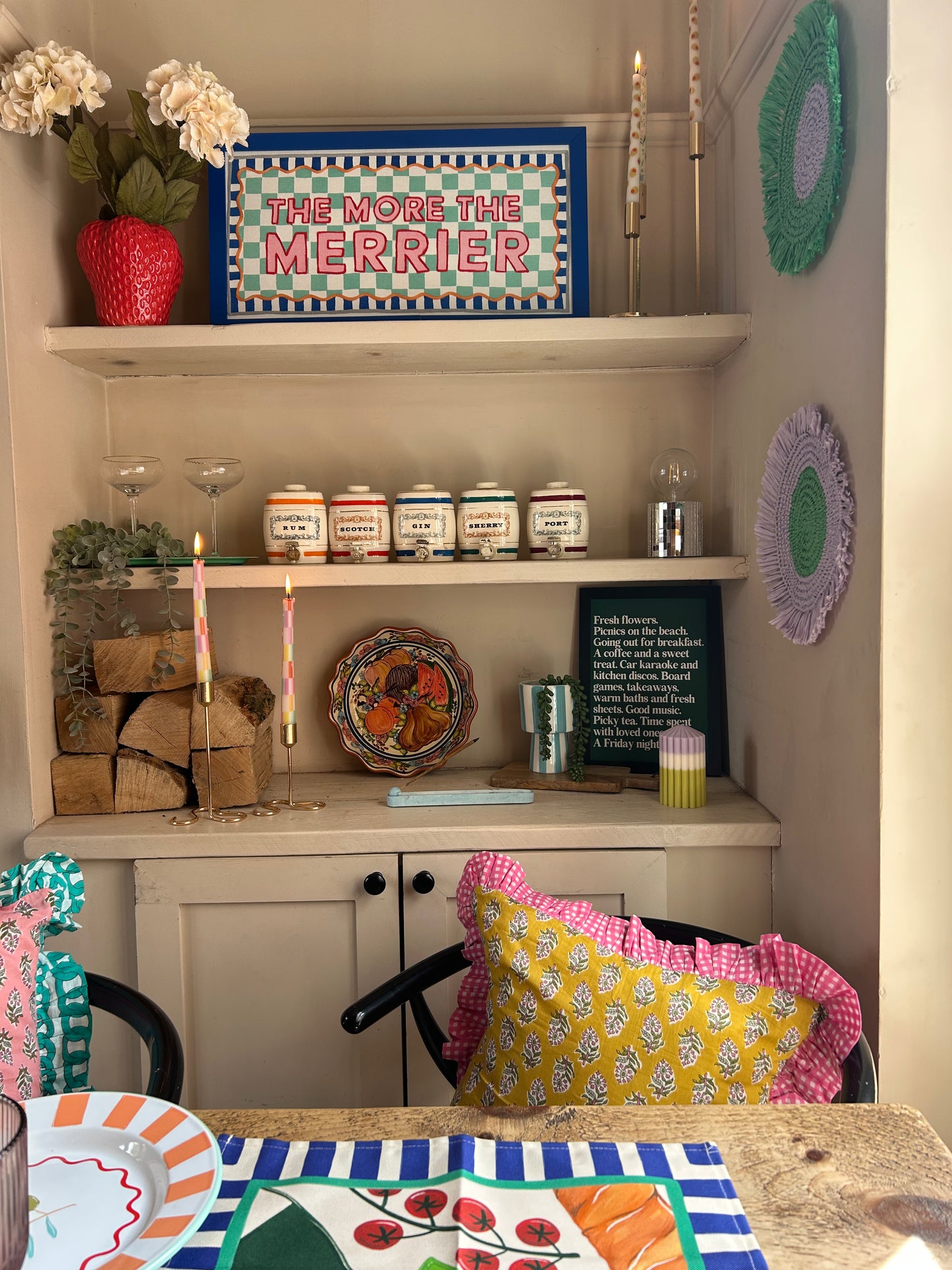 Yellow floral cushion with Pink Gingham Frill | Handmade cushions