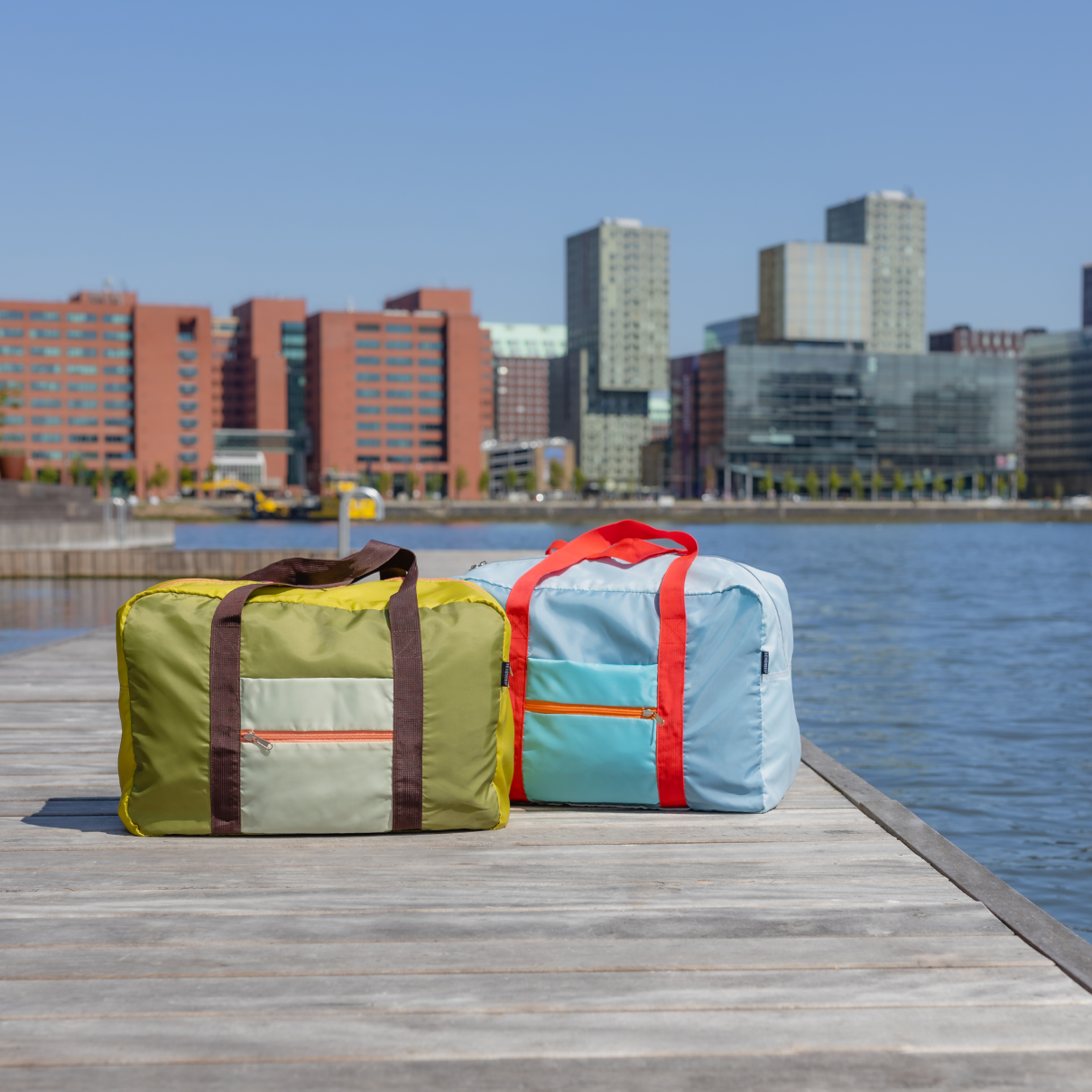 Leisure & Travel Bag in Green, Brown & Orange | Lightweight Foldable Bag for Gym or Weekends