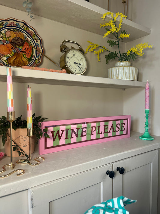 Wine Please Stripe Print – Framed in Pink | Fun wall art