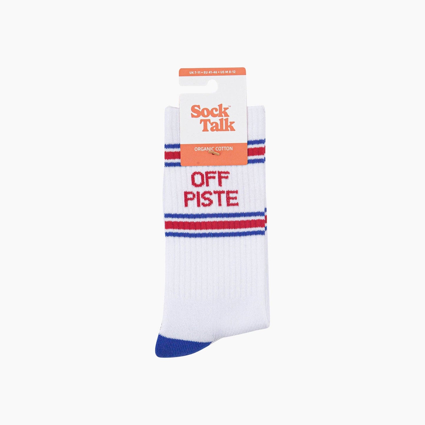 Off Piste Organic Cotton Sports Socks in White & Royal Blue | Funny Socks for Men