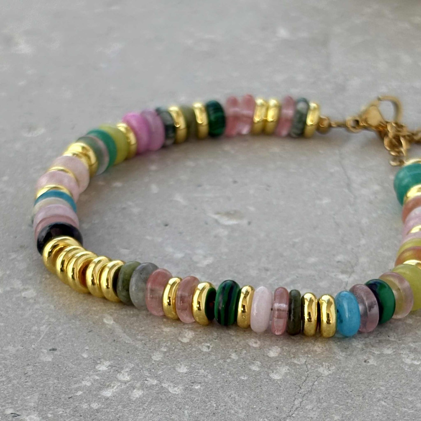 Multicolour Stone & Gold Beaded Bracelet | PVD Gold Plated Bracelet, Waterproof Bracelet