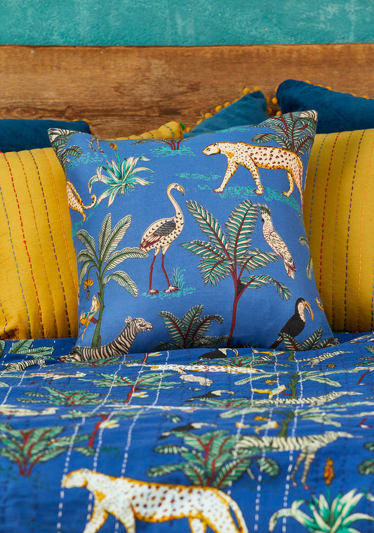 Jungle Print Cushion Cover | 45x45cm Tropical Handcrafted Home Décor