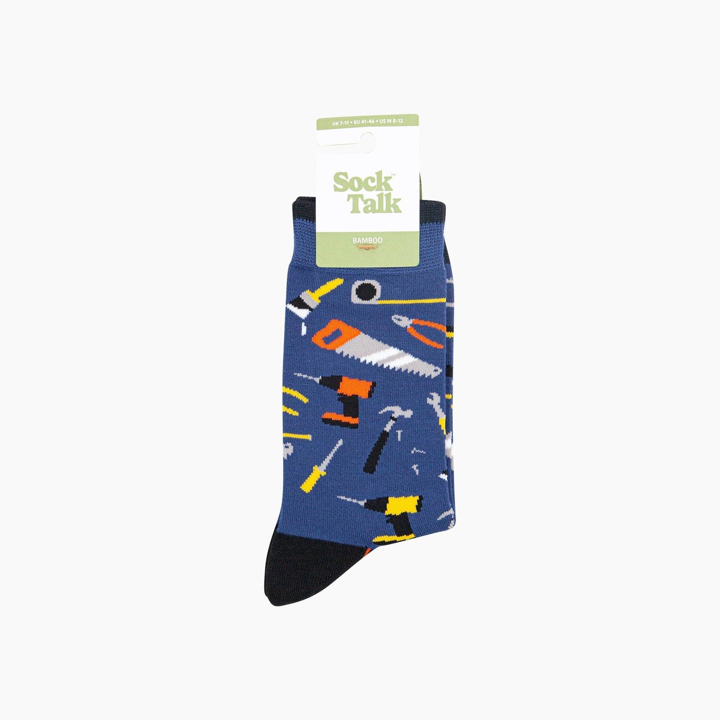 Blue sock with tool pattern on a white background