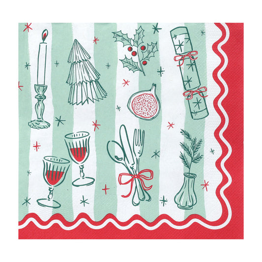 Bon Noel Stiped Christmas Paper Napkins - Pack of 20 | Festive Tableware