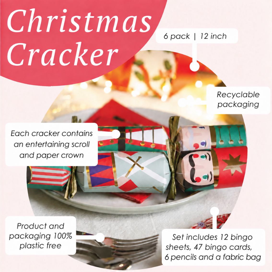 Nutcracker Christmas Crackers Pack of 6