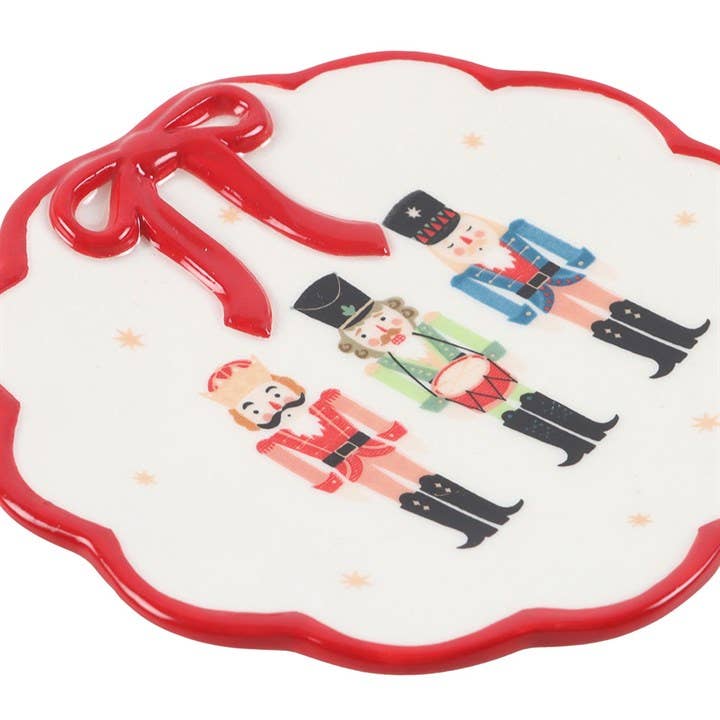 Nutcracker Christmas Trinket Dish with Bow | Festive Ceramic Jewellery Holder