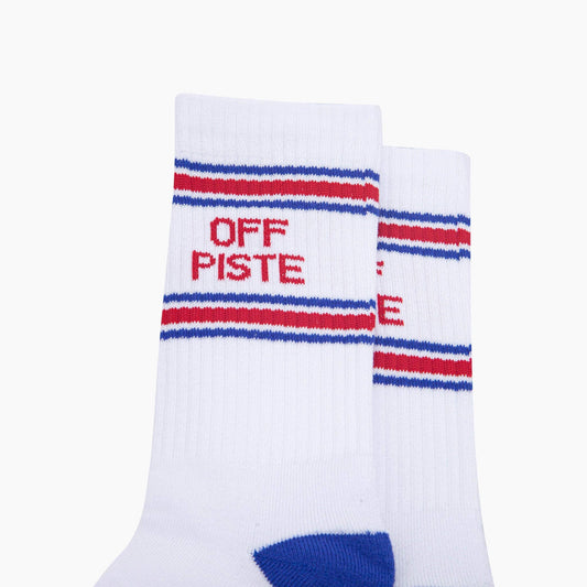 Off Piste Organic Cotton Sports Socks in White & Royal Blue | Funny Socks for Men