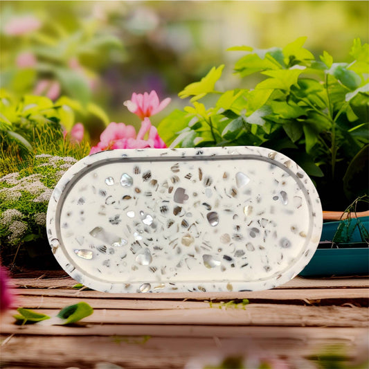 Oyster Shell Jesmonite Oval Tray | Handmade Home Decor