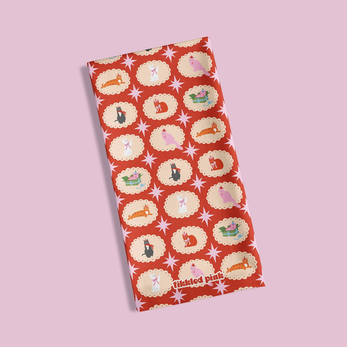 Festive Cats Christmas Tea Towel | Cat lover Kitchen Towel