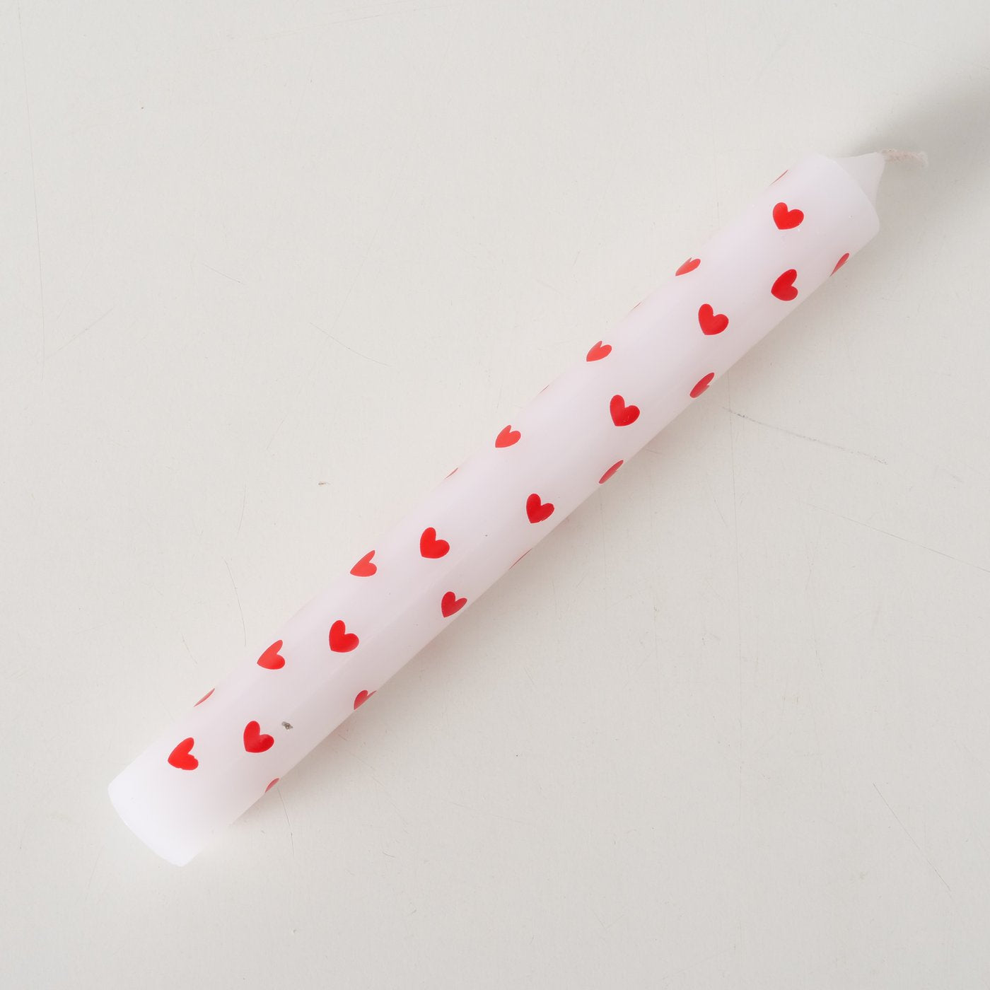 White Taper Candles with Red Hearts (Set of 2) | Decorative Dinner Candles