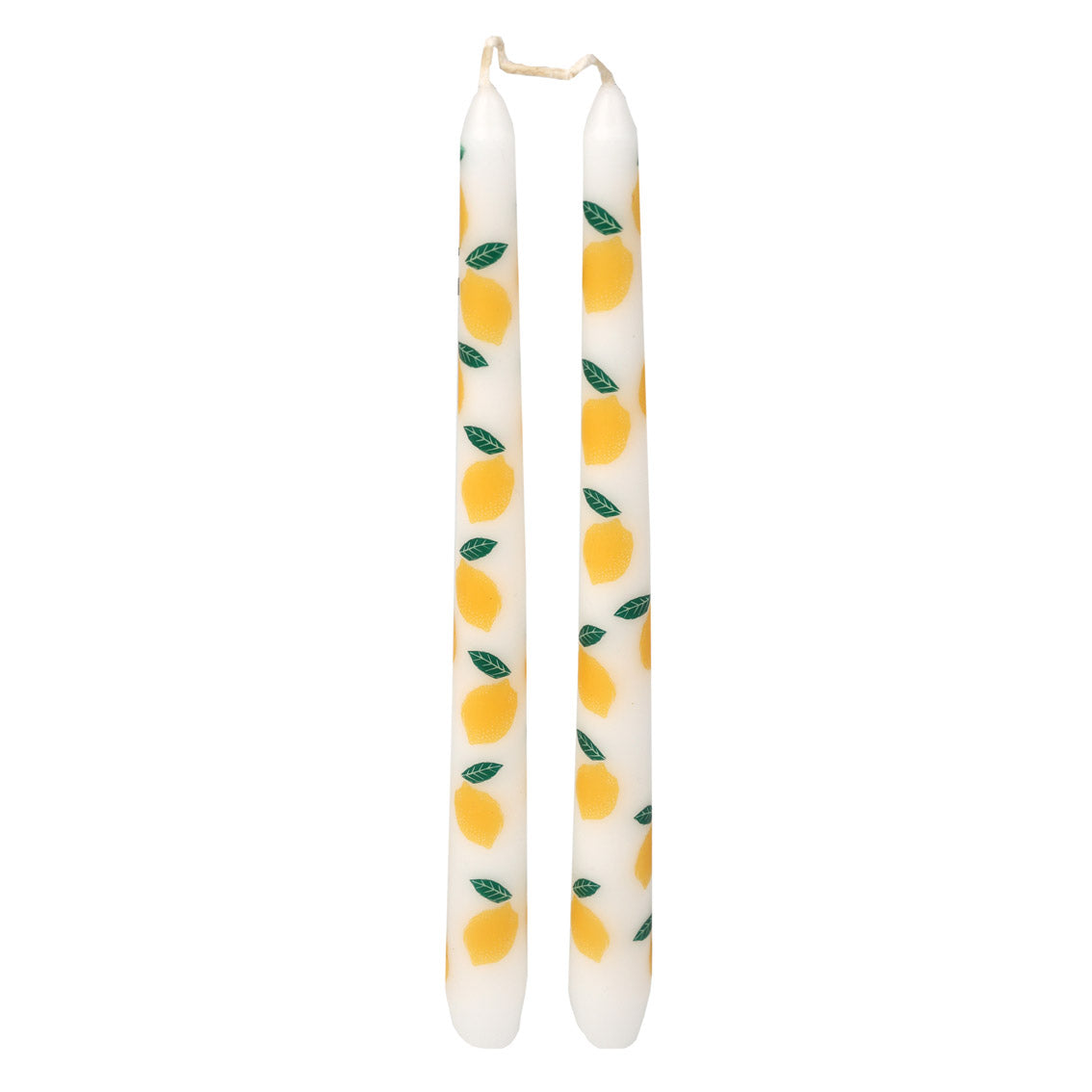 Lemon Taper Dinner Candles Set of 2 | Citrus Pattern Table Candles
