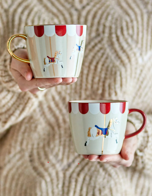 Merry-go-Round Cups | Set of 2 Hand-Painted Stoneware Cups