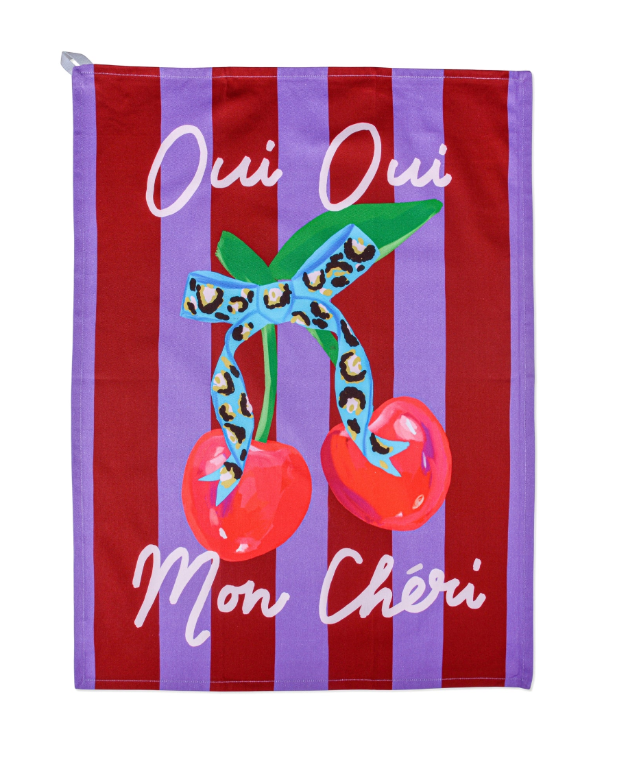Oui Oui Mon Cheri Tea Towel | Illustrated Kitchen Tea Towel, French Kitchen Gift