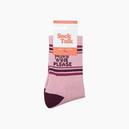 More Wine Please Organic Cotton Sports Socks in Soft Pink & Burgundy | Funny Socks for Her
