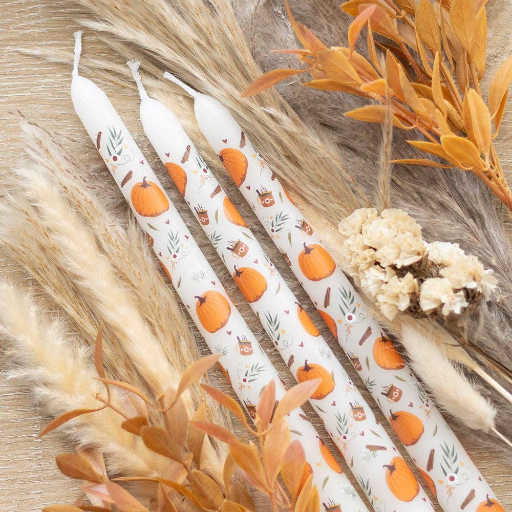 Set of 3 Autumn Pumpkin Taper Candles | Seasonal Home Décor