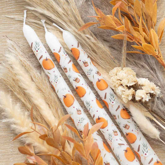 Set of 3 Autumn Pumpkin Taper Candles | Seasonal Home Décor