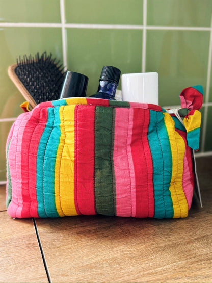 Bazaar Stripe Wash Bag Medium | Hand Screen Printed Cotton Wash Bag