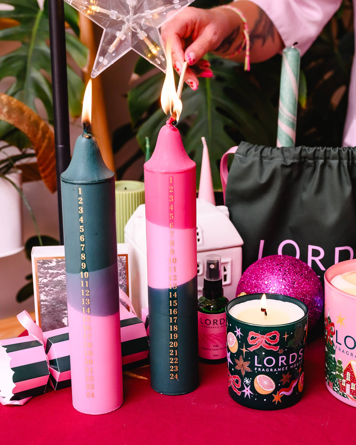 Green Stripe Advent Candle | Abernethy Forest Scented Christmas Countdown Candle