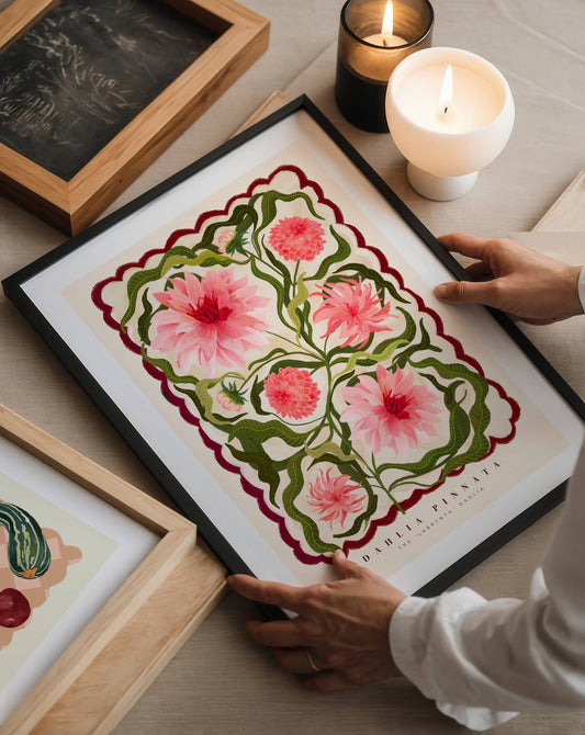 The Dahlia – Hand Drawn Colourful Art Print | Floral home decor