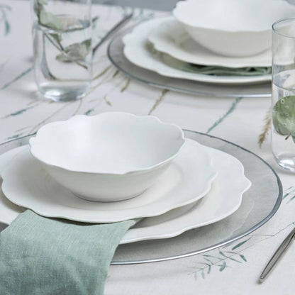 Daisy 12-Piece Bone China Dinner Set | White Dinner Set for 4
