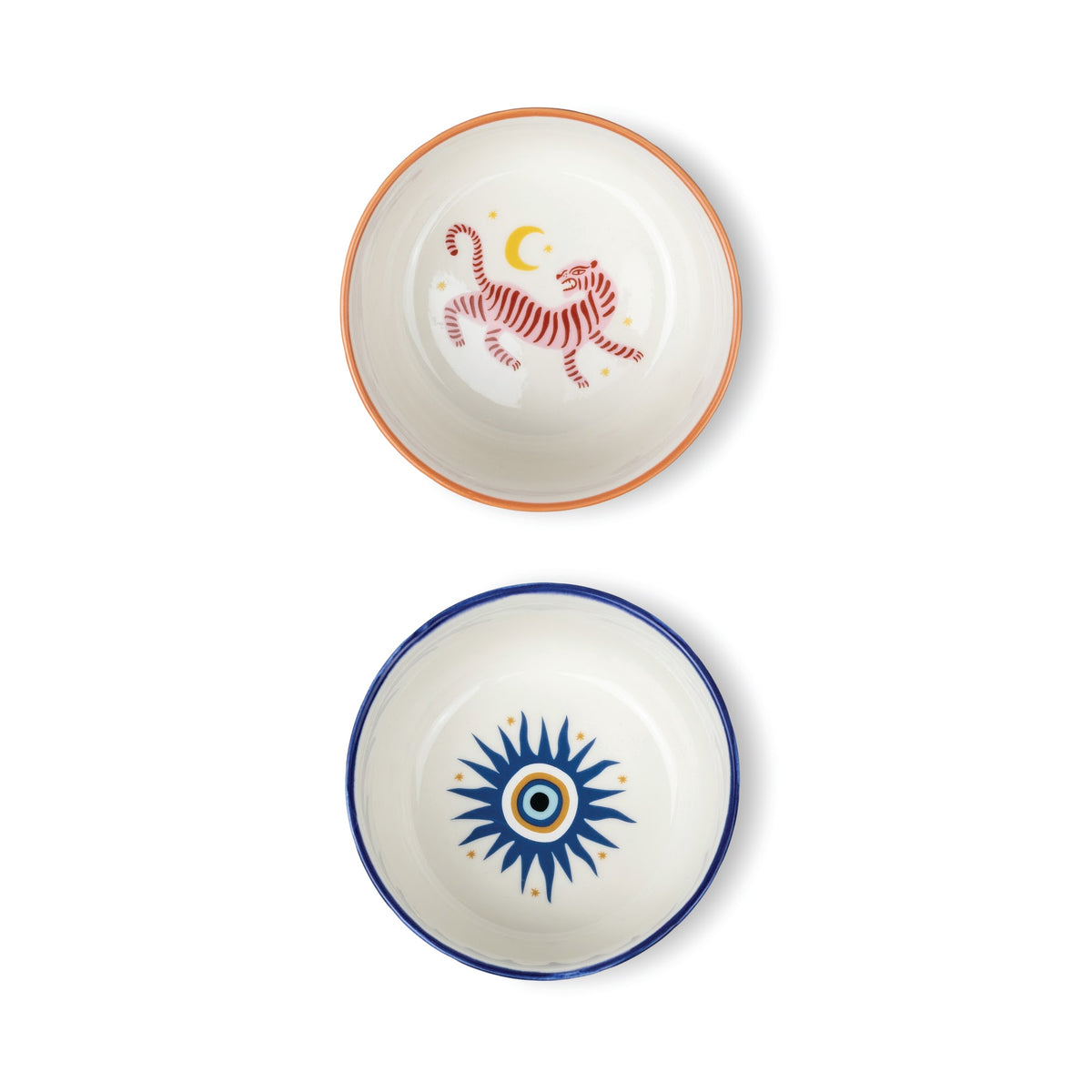 A Dopo dip bowls, tiger and eye