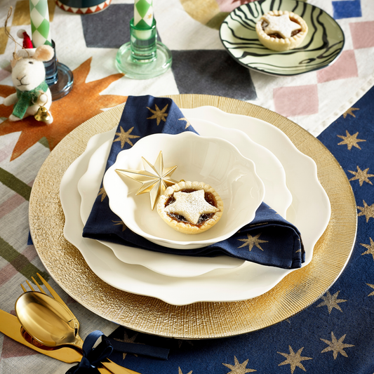 Gold Star Block Printed Napkins | Set of 4 Hand Block Printed Cotton Napkins, Navy or Merlot