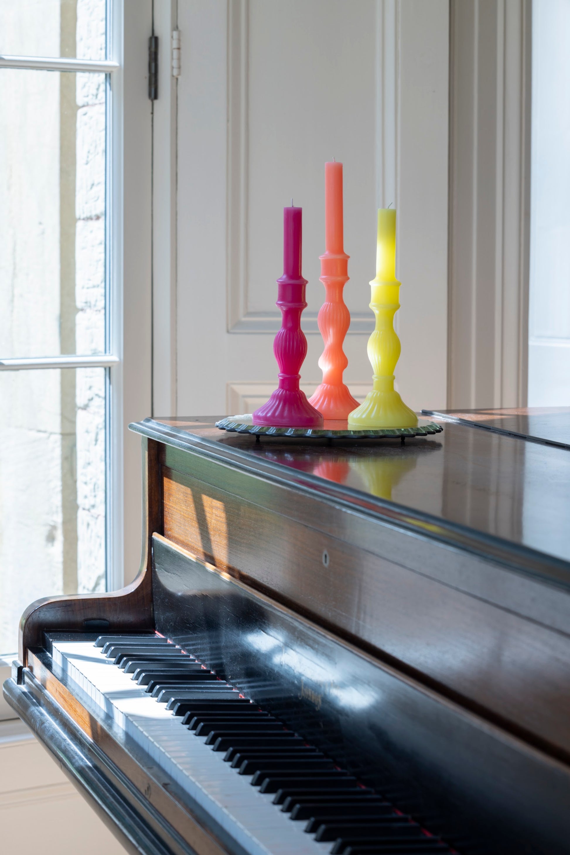 Candlestick shaped candles, styled group