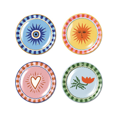 A Dopo appetizer plates, eye sun heart flower