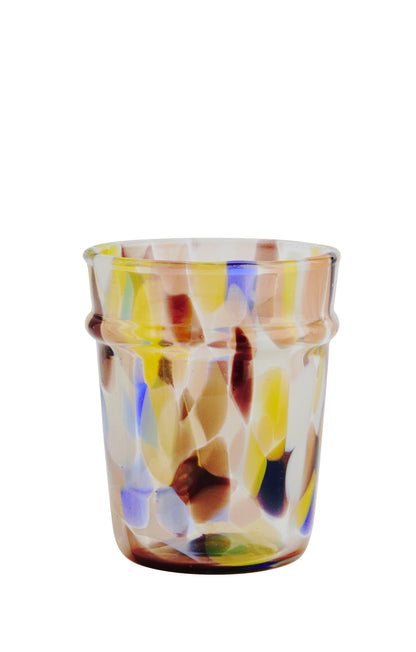 Coloured drinking glass, yellow brown blue