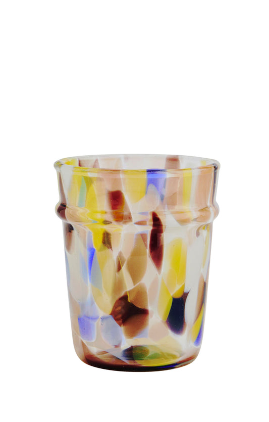 Coloured drinking glass, yellow brown blue