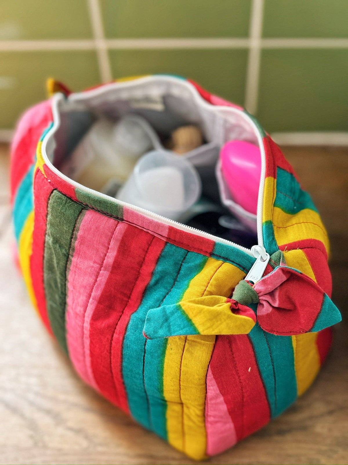 Bazaar Stripe Wash Bag Medium | Hand Screen Printed Cotton Wash Bag