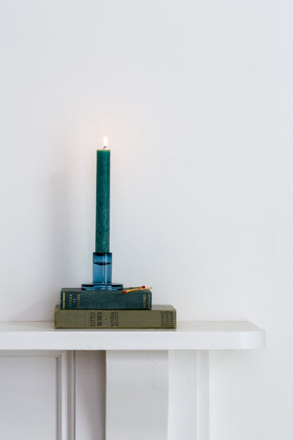 Mini glass candleholder, blue