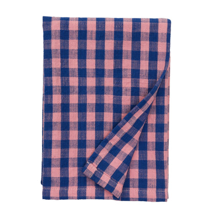 Checked kitchen towel, blue and pink