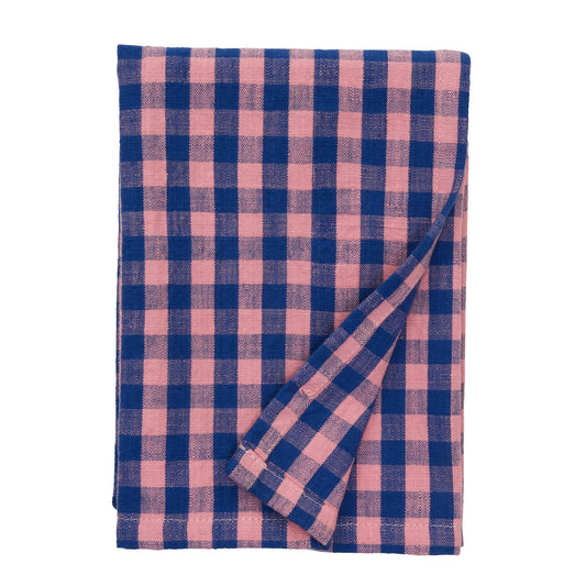 Checked kitchen towel, blue and pink