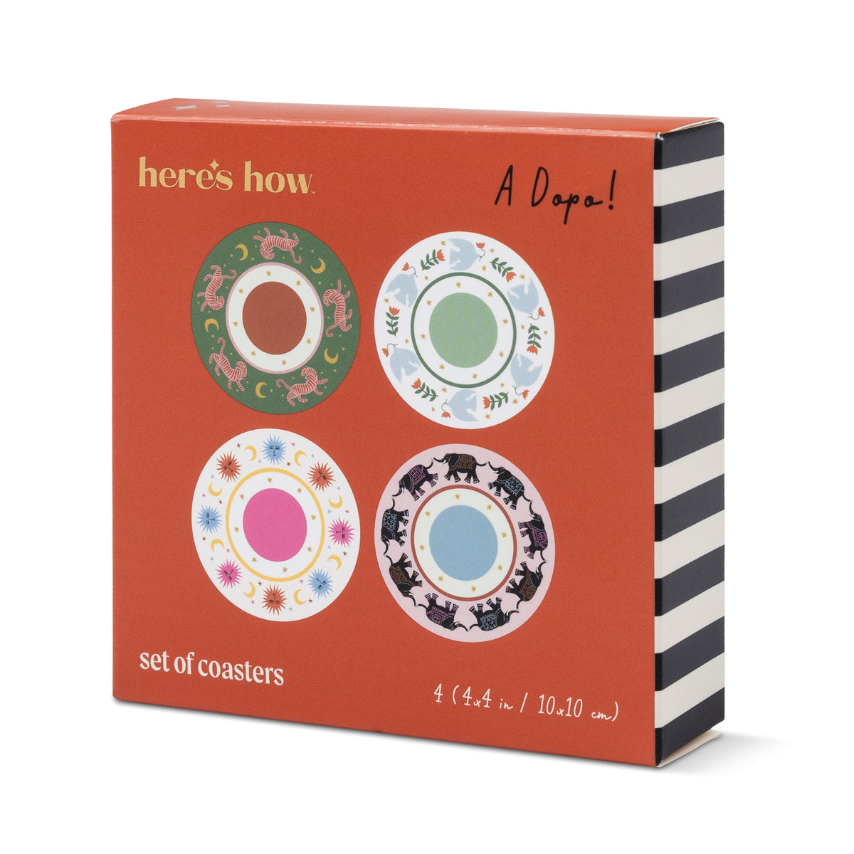 A Dopo coasters, tiger flower sun elephant