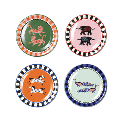 A Dopo appetizer plates, tiger elephant horse peacock