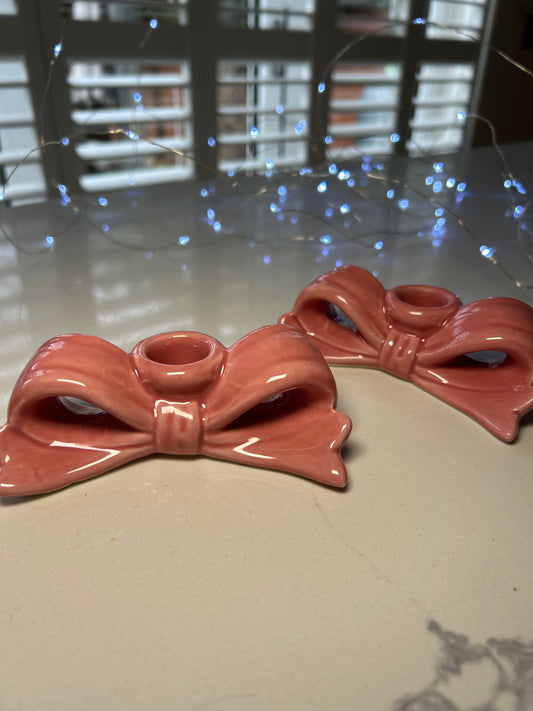 Ceramic Pink Bow Candle Holder | Elegant Decorative Accent