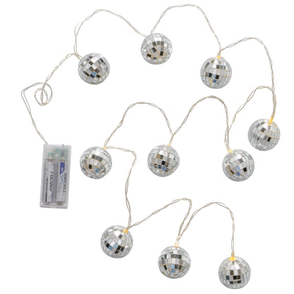 Disco Ball String Lights Set of 10 | Battery Operated Festive Fairy Lights