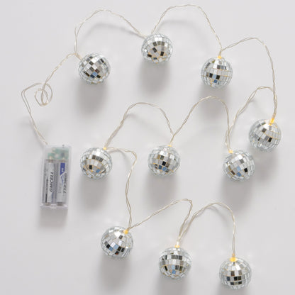 Disco Ball String Lights Set of 10 | Battery Operated Festive Fairy Lights