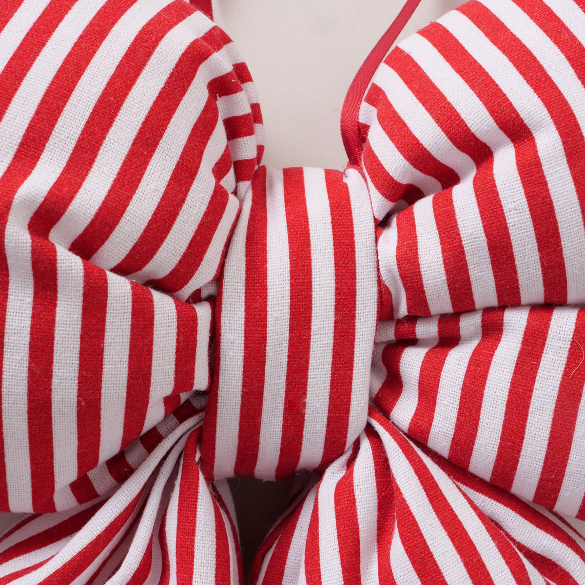 Large Red & White Striped Bow Christmas Decoration | Handcrafted Hanging Bow