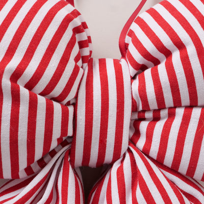 Large Red & White Striped Bow Christmas Decoration | Handcrafted Hanging Bow