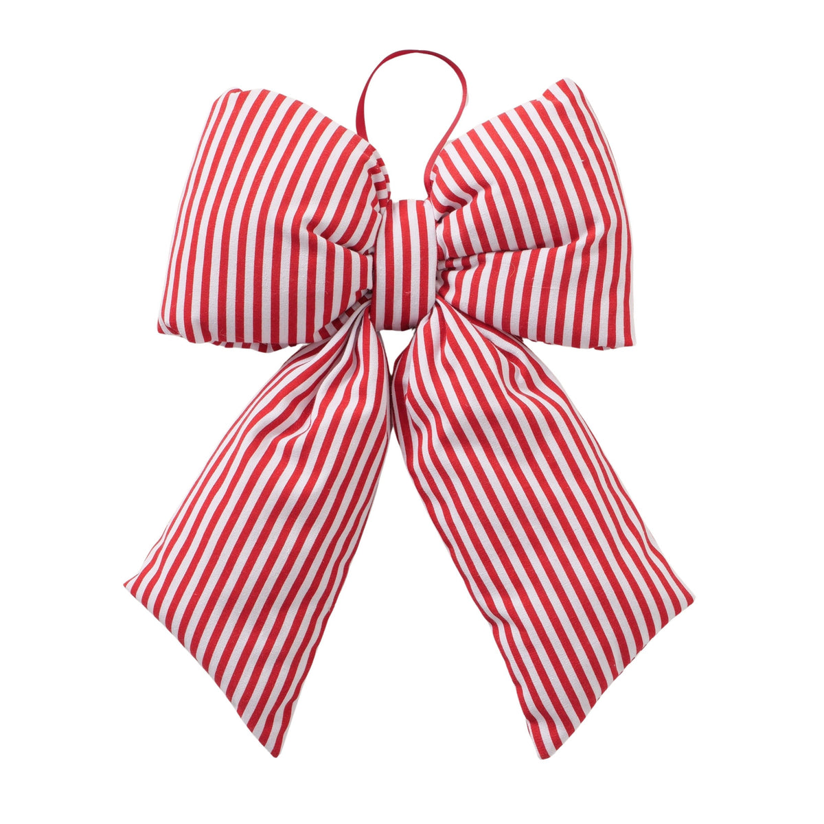 Large Red & White Striped Bow Christmas Decoration | Handcrafted Hanging Bow