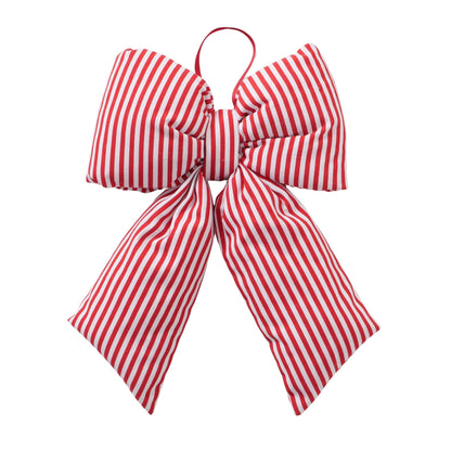 Large Red & White Striped Bow Christmas Decoration | Handcrafted Hanging Bow