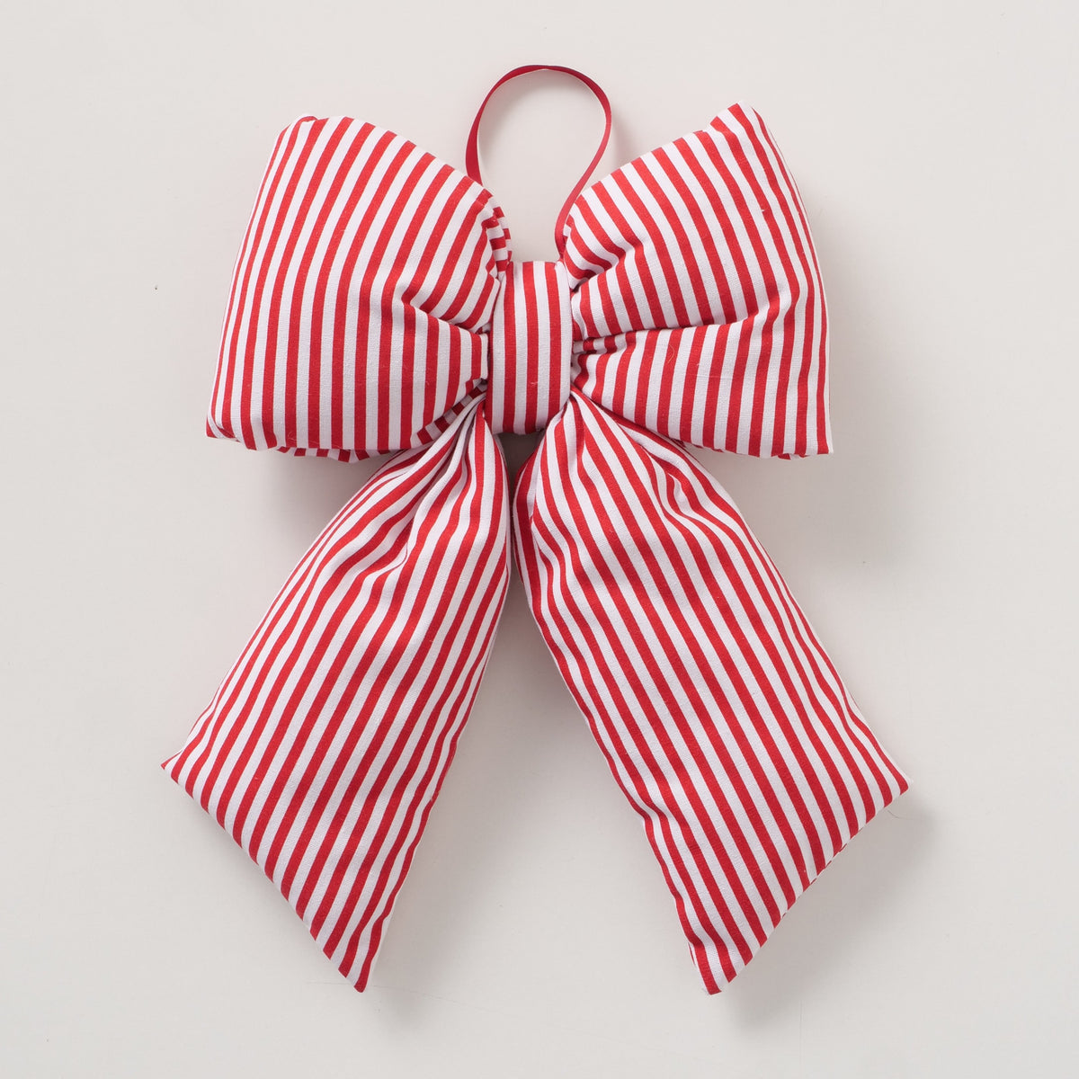 Large Red & White Striped Bow Christmas Decoration | Handcrafted Hanging Bow