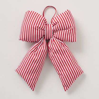 Large Red & White Striped Bow Christmas Decoration | Handcrafted Hanging Bow