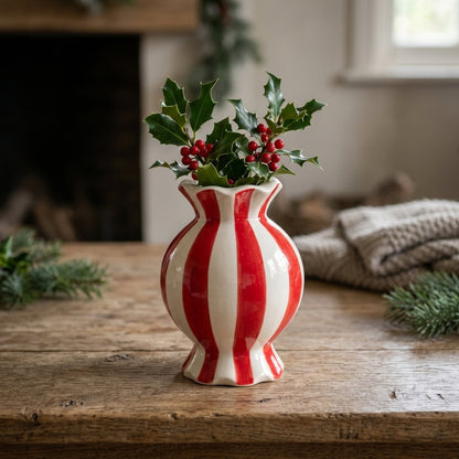 Sweetie Candy Cane Stripe Vase | Red & White Stoneware Christmas Vase