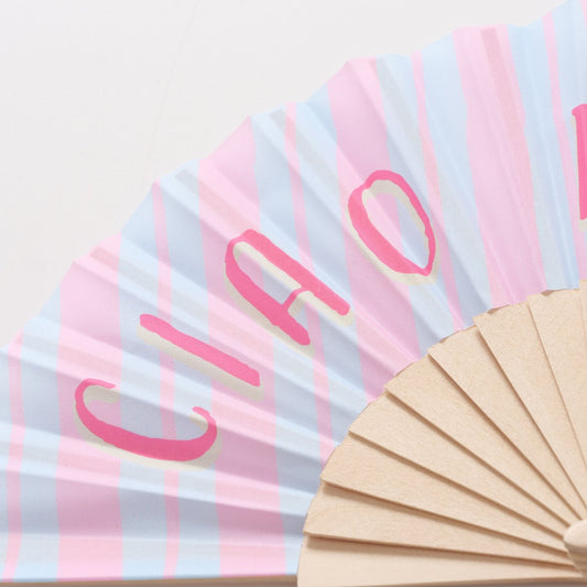Ciao Bella Striped Hand Fan | Pink & Blue Bamboo Fan
