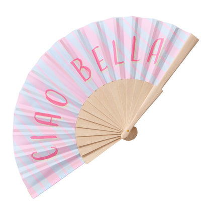 Ciao Bella Striped Hand Fan | Pink & Blue Bamboo Fan