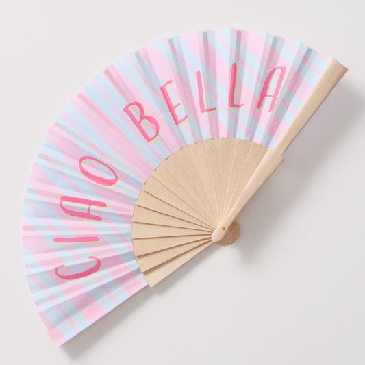 Ciao Bella Striped Hand Fan | Pink & Blue Bamboo Fan