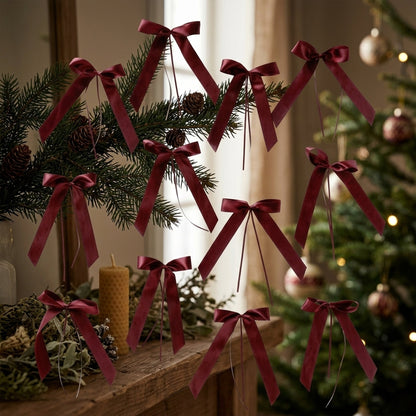 Merlot Red Glossy Decorative Bows Pack of 12 | Festive Gift Bows